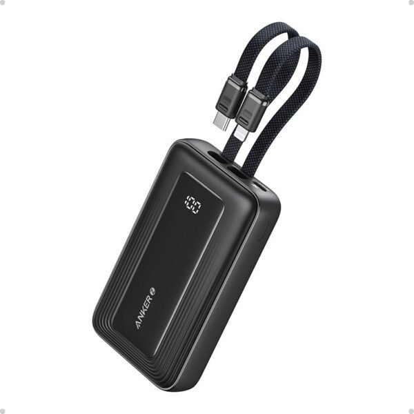 Anker Zolo Power Bank (10,000 mAh, 30W, with Built-in USB-C and Lightning Cable ) – A1680H11 – Black