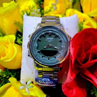 Casio General AMW-880D-2A1V Silver Green Steel Band Men Watch