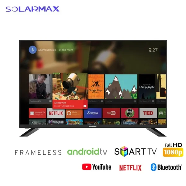 SolarMax 43-Inch Full HD LED Smart TV with Built-In Wi-Fi, Dolby Audio, and Android OS
