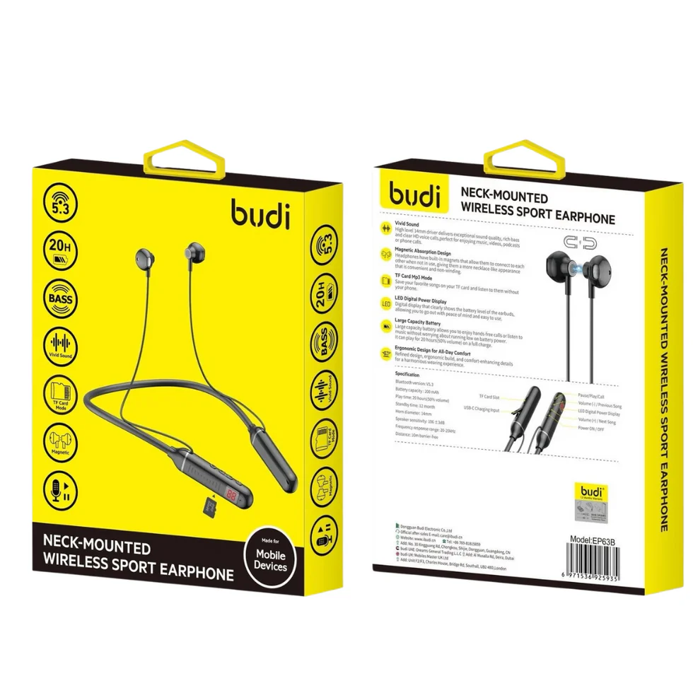 Budi Neck-Mounted Wireless Sport Earphone EP63B Budi Neck-Mounted Wireless Sport Earphone EP63B