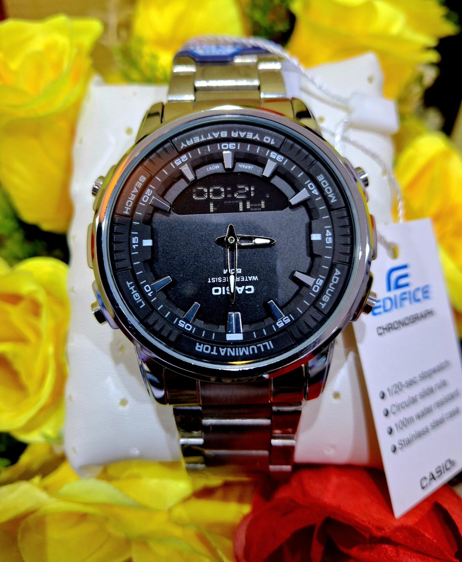 Casio General AMW-880D-2A1V Silver Black Steel Band Men Watch