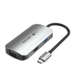 Vention USB-C to HDMI/VGA/USB 3.0/PD Docking Station 0.15M Gray Aluminum Alloy Type VEN-TQAHB