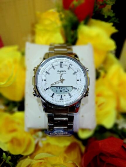 Casio General AMW-880D-2A1V Silver White Steel Band Men Watch