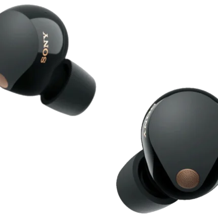 Sony WF-1000XM5 black wireless earbuds with silicone ear tips