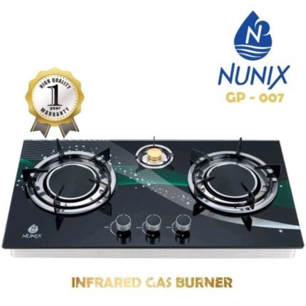 Nunix GP-007 3 burner infrared gas cooker with glass top