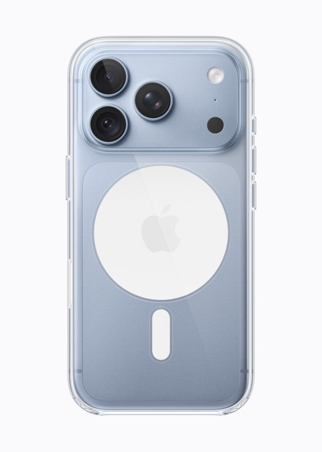 Apple iPhone 18 Pro in Glacier finish with clear MagSafe case