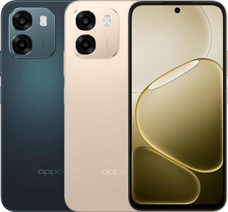 OPPO A6 smartphone in Sapphire Blue and Aurora Gold official product image