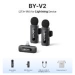BOYA BY V2 Lightning wireless microphone kit front and accessories