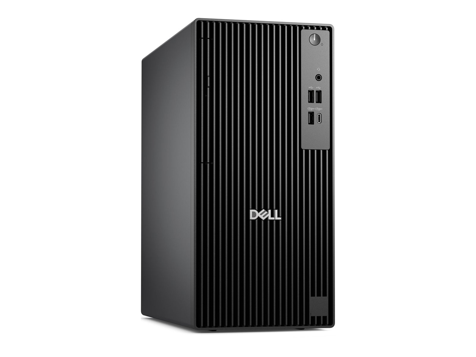 Dell Pro Tower QCT1250 Desktop Official Product View Dell Pro Tower QCT1250 black desktop chassis angled front view