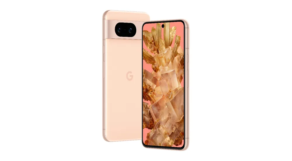 Google Pixel 8 in Rose front and rear view