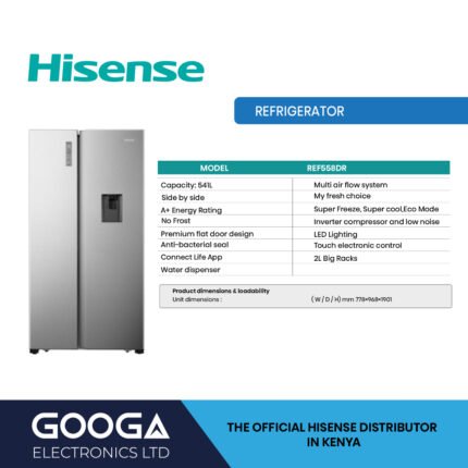 Hisense REF558DR 541L side-by-side refrigerator with water dispenser