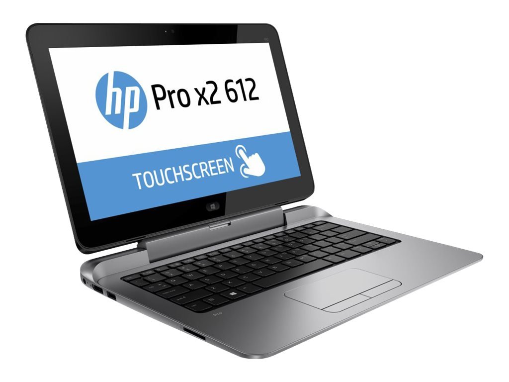HP Pro x2 612 G1 detachable touchscreen business tablet laptop and keyboard dock, official model-family product photo; supplied configuration not physically confirmed