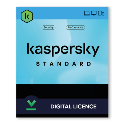 Kaspersky Standard digital licence product artwork; device count depends on licence
