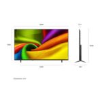LG 75NU840B6LA 75-inch Nano 4K Smart TV official product dimension diagram with front and side views
