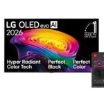 LG OLED77C66LA 77-inch 2026 OLED evo C6 4K Smart TV front view with AI Magic Remote, official LG