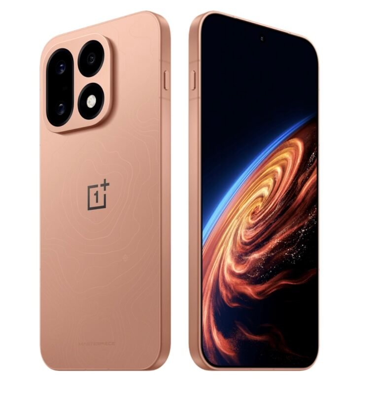OnePlus 16 Mars Masterpiece orange finish front and back product render