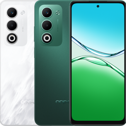 OPPO A5 4G smartphone in Mist White and Aurora Green
