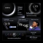 oraimo SpaceBuds OTW-630 official manufacturer image showing 50dB hybrid ANC, 11mm driver and 40-hour playtime features