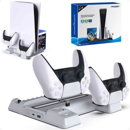 Representative third-party PS5 cooling stand with controller charging; supplied model may vary