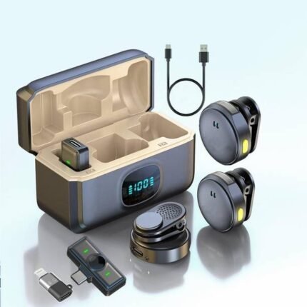 Q8 dual wireless microphone with Type-C receiver and digital charging case