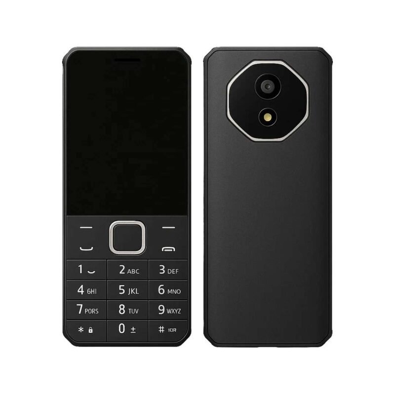 TECNO T455 black dual SIM feature phone front and rear view