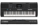 Yamaha PSR-E483 keyboard control panel and rear input-output connection views